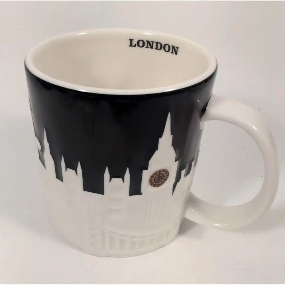 Starbucks London 3D Relief City Skyline Ceramic 16 oz Coffee Mug Black & White